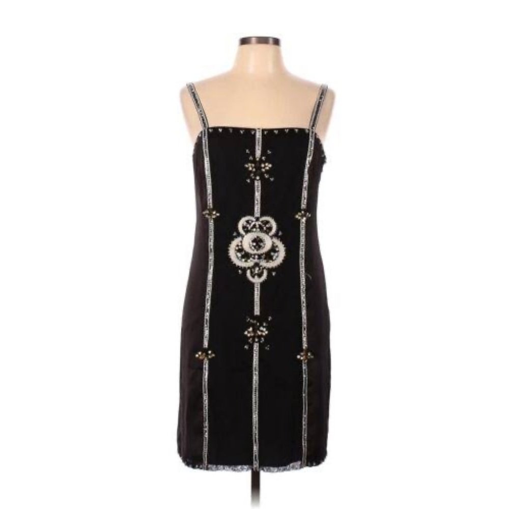 White House Black Market Black Mini Dress with Mesh and Jeweled Embellishments